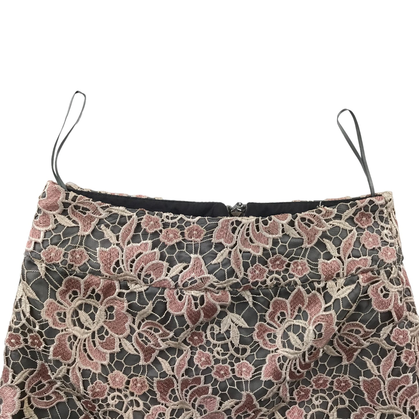 Topshop skirt women UK 8 grey and pink lace layered mini length