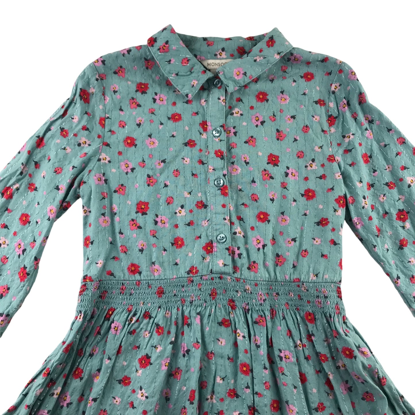 Monsoon dress 8-9 years light blue floral sparkly button up shirt style