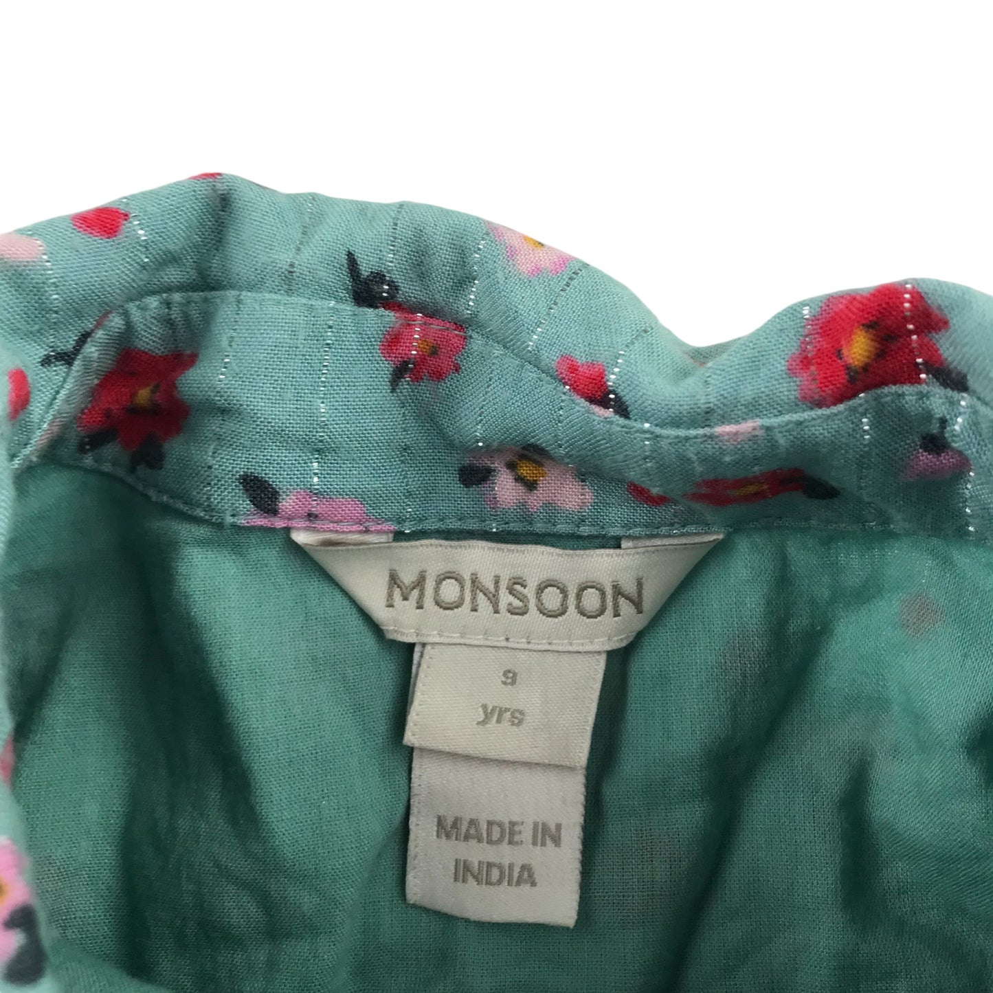 Monsoon dress 8-9 years light blue floral sparkly button up shirt style