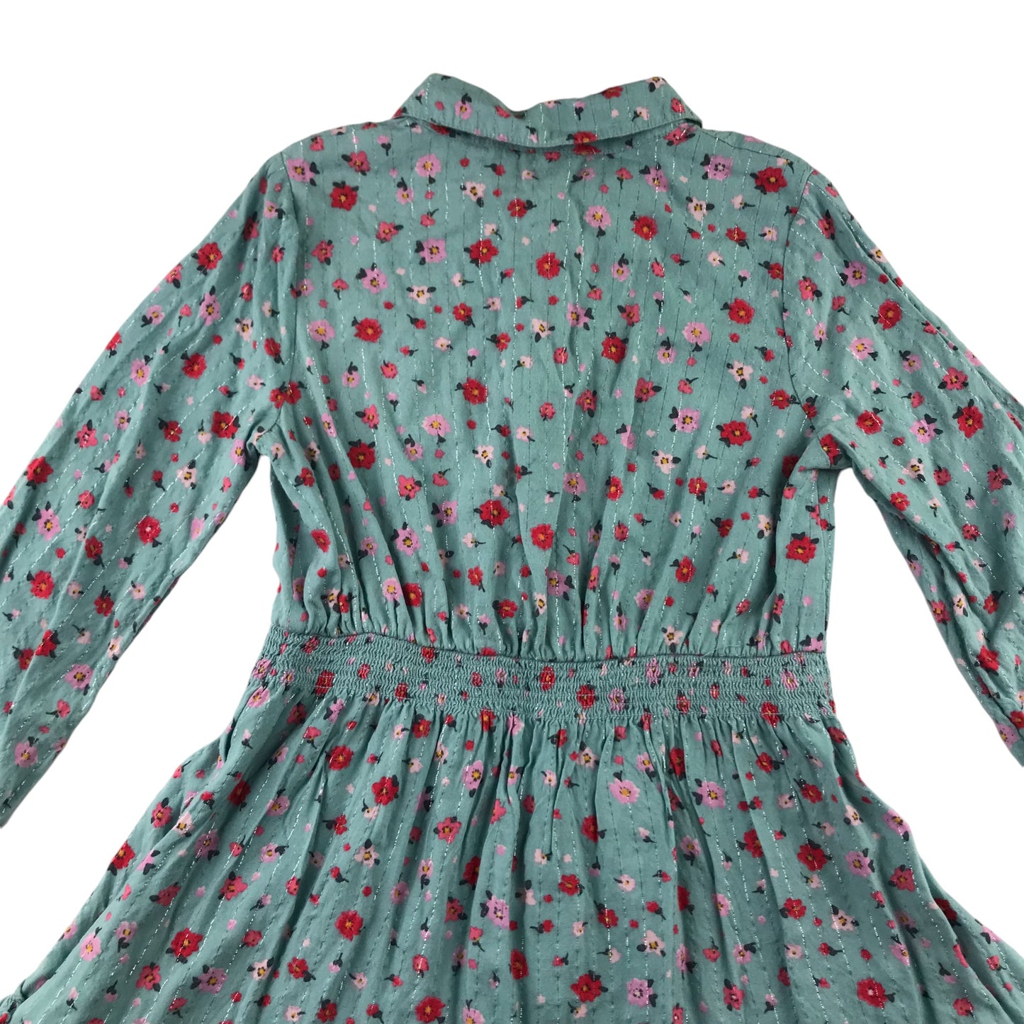 Monsoon dress 8-9 years light blue floral sparkly button up shirt style