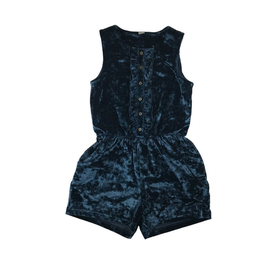 Tu playsuit 9-10 years navy blue velvety with frill detail