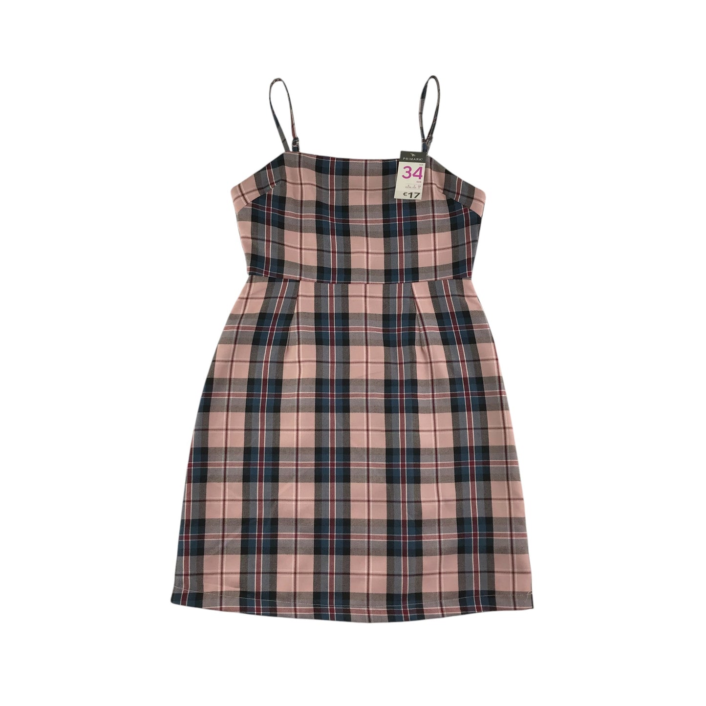 Primark dress womens size UK 6 pink and navy check pattern