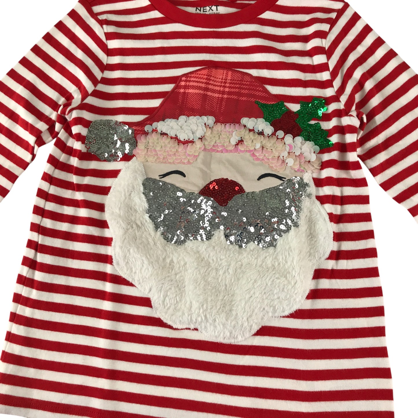 Next festive t-shirt 8-9 years red and white stripy long sleeve sequin Santa cotton