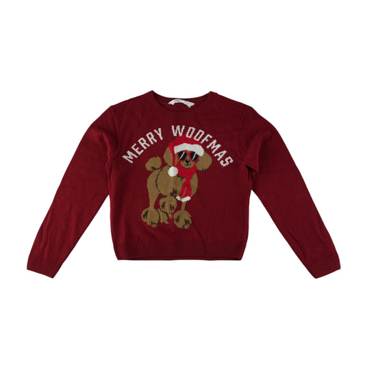 H&M festive jumper 9-10 years red Merry Woofmas dog