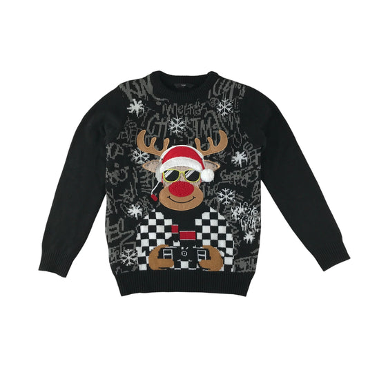 George festive jumper 9-10 years black gamer Rudolph