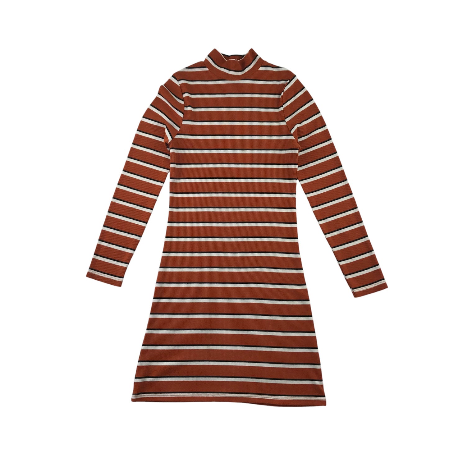 M&Co dress 10-11 years burnt orange stripy stretchy mock neck