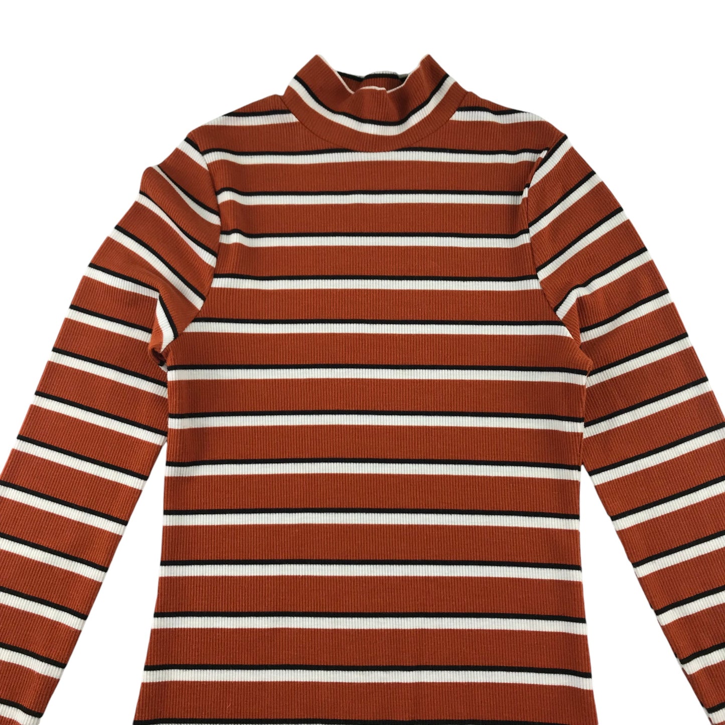 M&Co dress 10-11 years burnt orange stripy stretchy mock neck