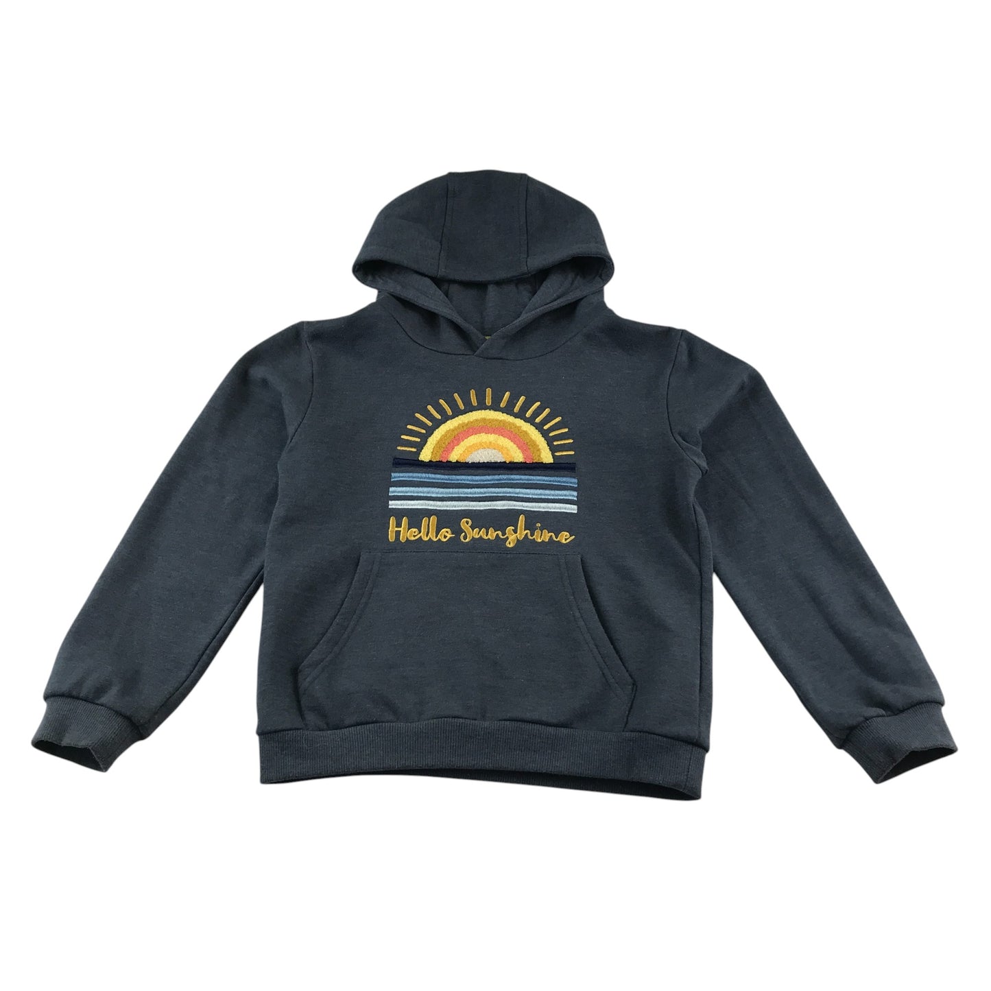 Mountain Warehouse hoodie 9-10 years grey embroidered sun Hello Sunshine