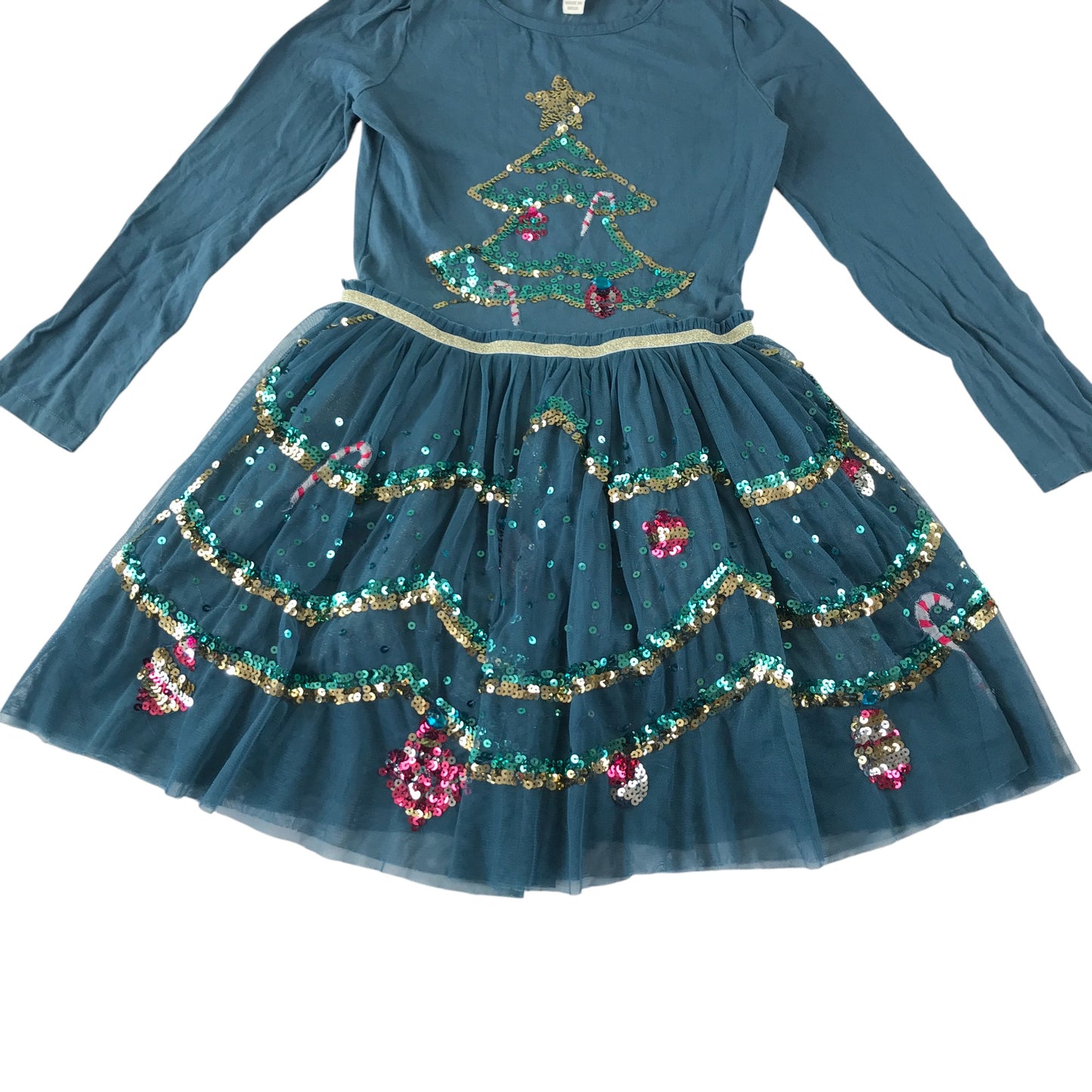 Monsoon festive dress 9-10 teal blue sequin Christmas details and mesh skirt