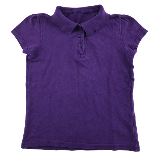 Purple girls scallop collar school polo shirt