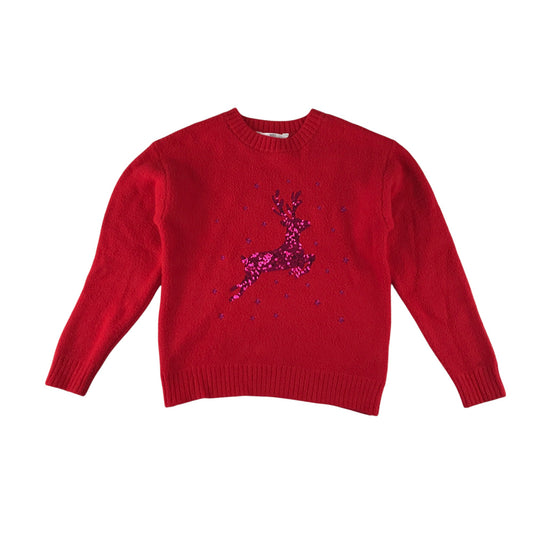 M&S festive jumper 9-10 years red requin reindeer long sleeve pullover