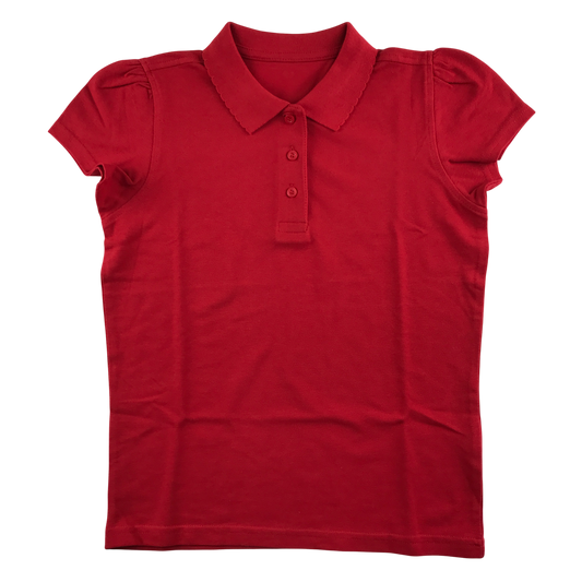 Red girls scallop collar school polo shirt