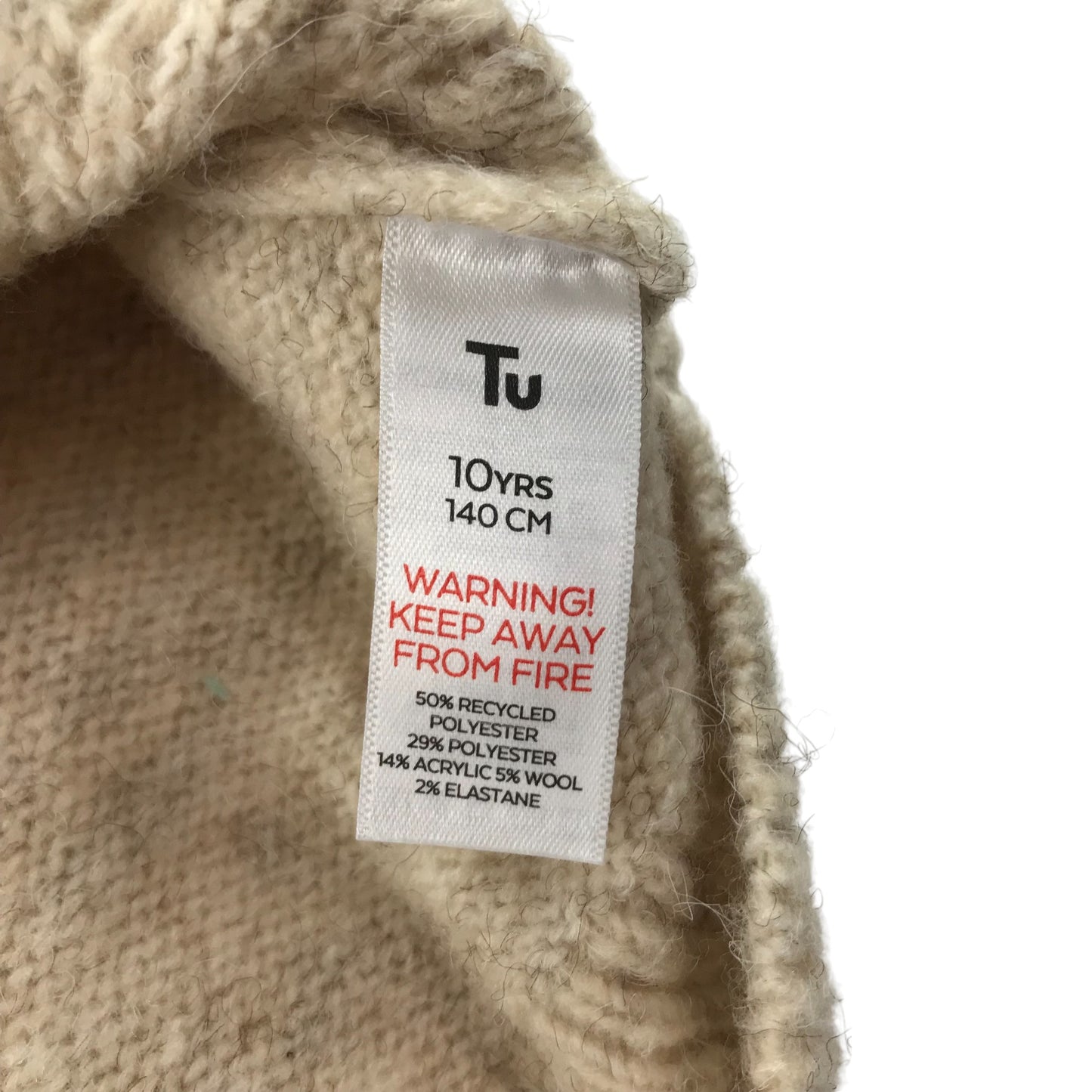 Tu jumper 9-10 years beige cream white knitted long sleeve pullover