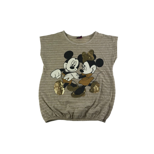 George T-Shirt Age 8 Gold and Beige Short Sleeve Glittery Mickey and Minnie Mouse