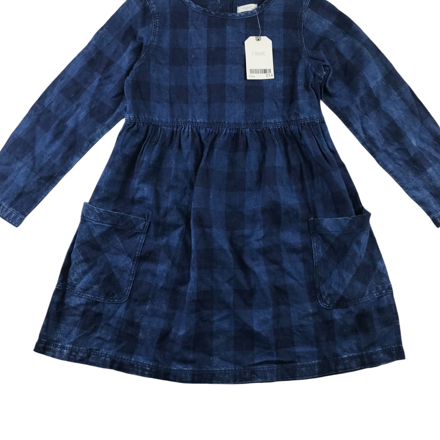 Next dress 6-7 years blue check pattern long sleeve denim style cotton