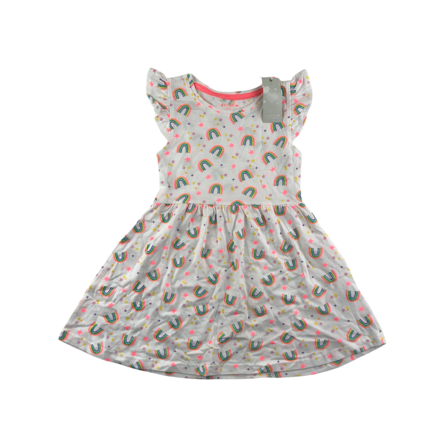 Jeff&Co dress set 4-5 years neon pink and white rainbows