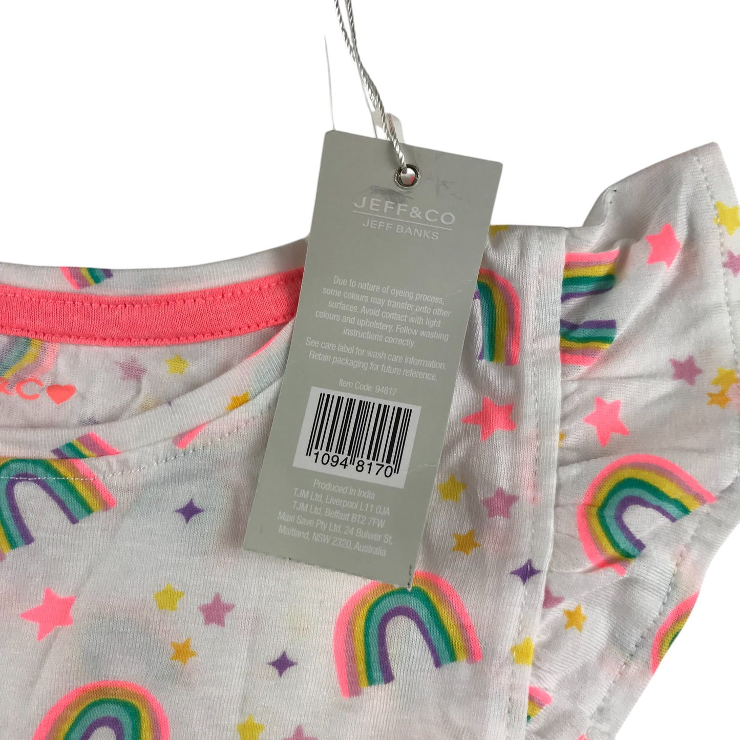 Jeff&Co dress set 4-5 years neon pink and white rainbows