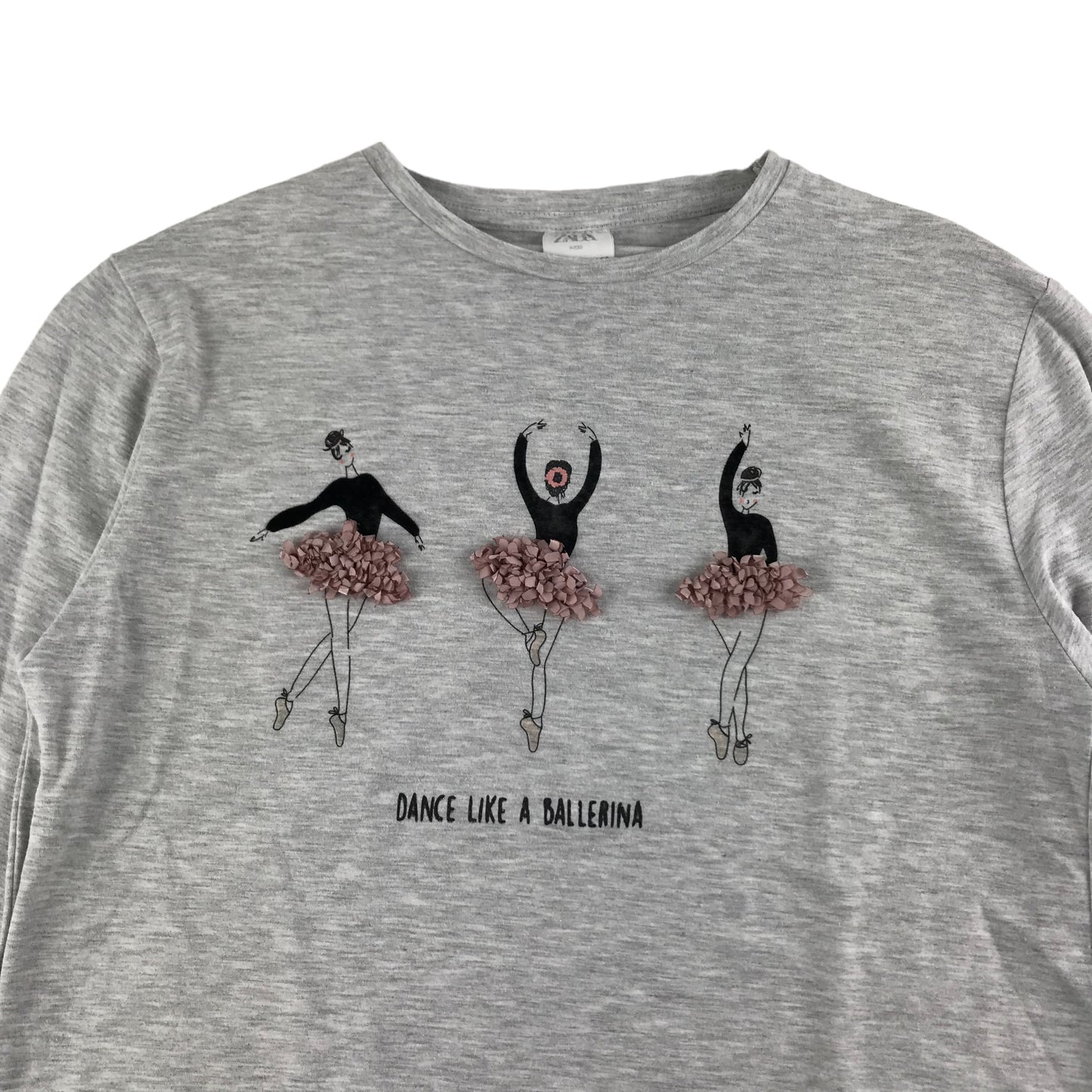 Zara T-Shirt Age 11 Grey Long Sleeve Ballerina Graphic