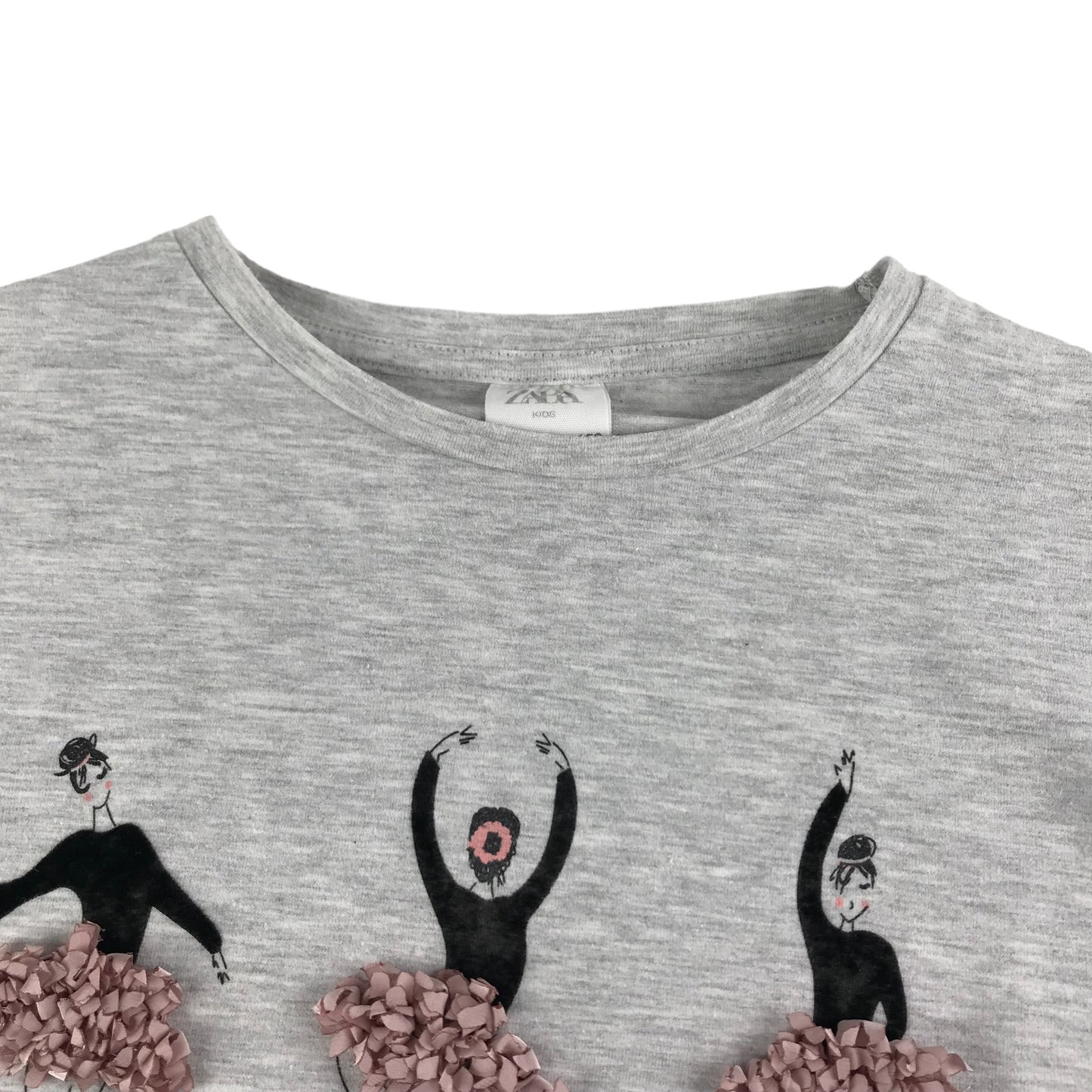 Zara T-Shirt Age 11 Grey Long Sleeve Ballerina Graphic