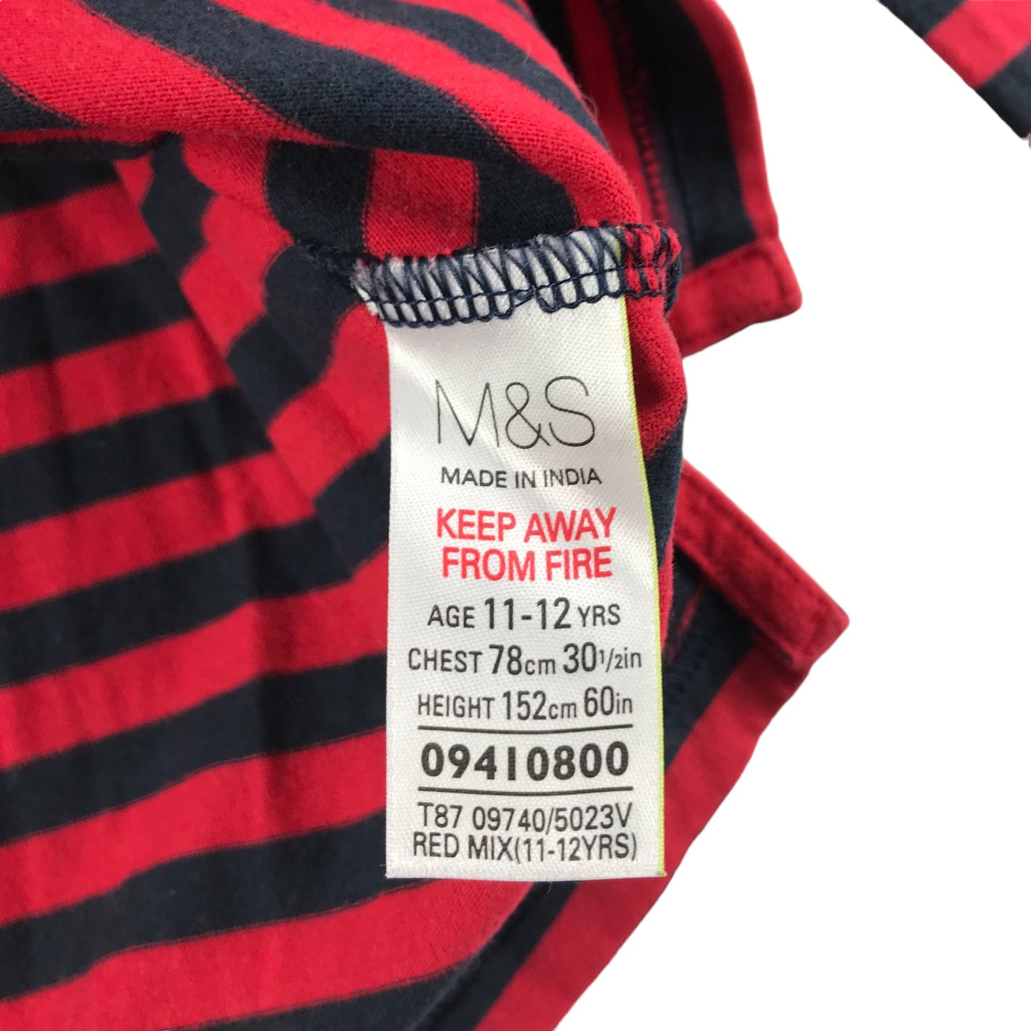 M&S Polo Shirt Age 11 Red and Black Stripy Long Sleeve