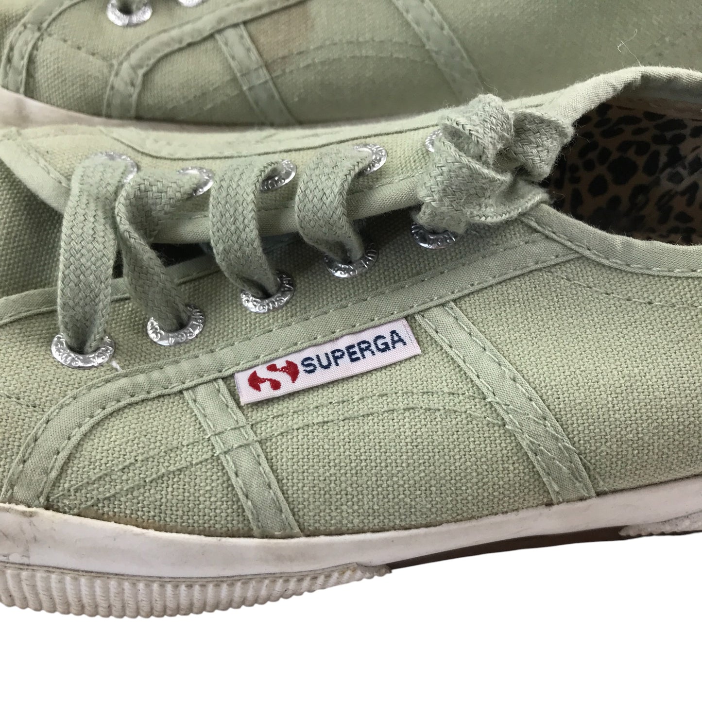 Superga trainers shoe size 5 green canvas shoe white outer sole