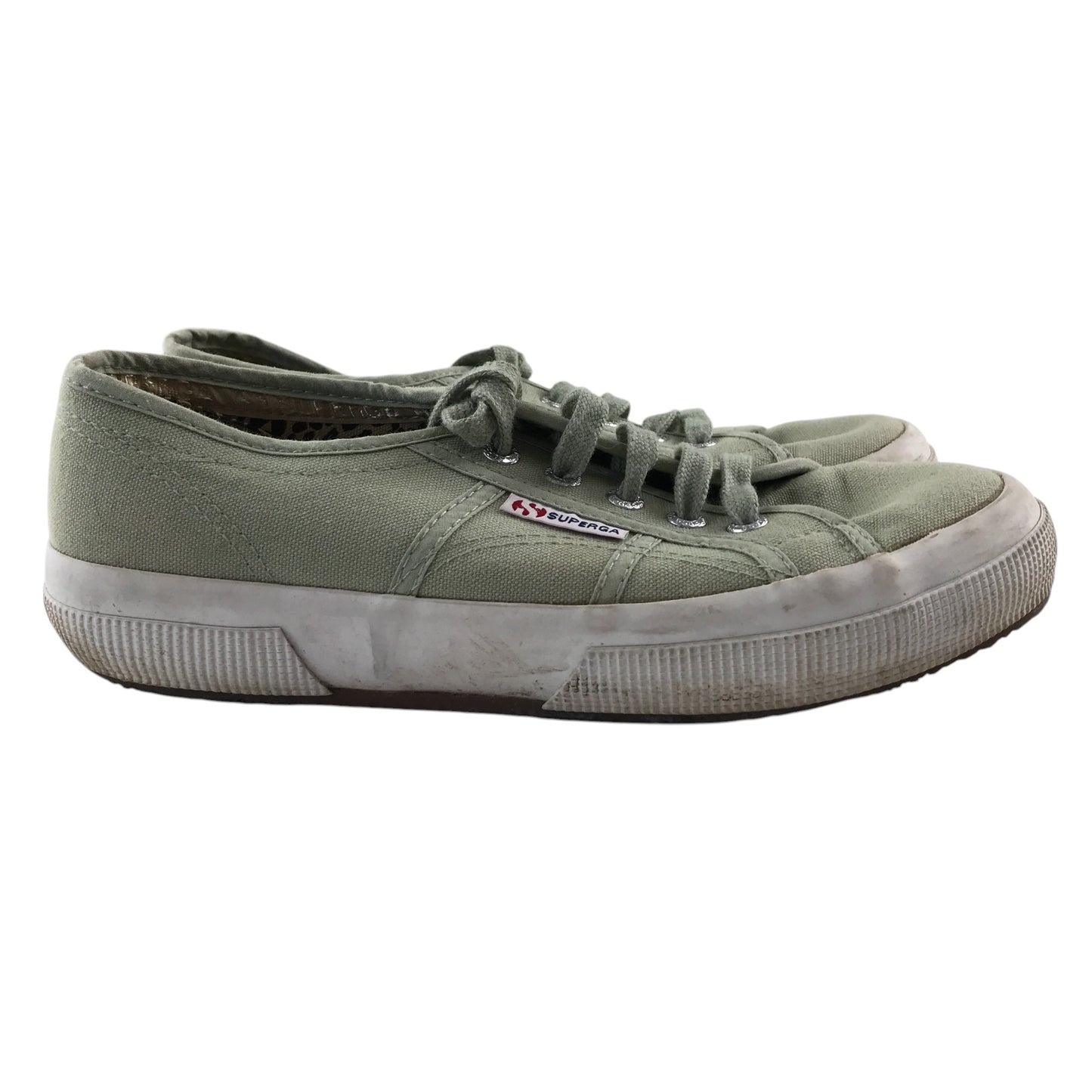 Superga trainers shoe size 5 green canvas shoe white outer sole