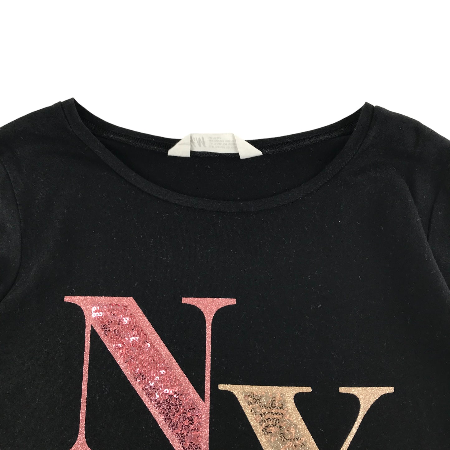 H&M T-Shirt Age 12-13 Black Long Sleeve NYC Text Graphic