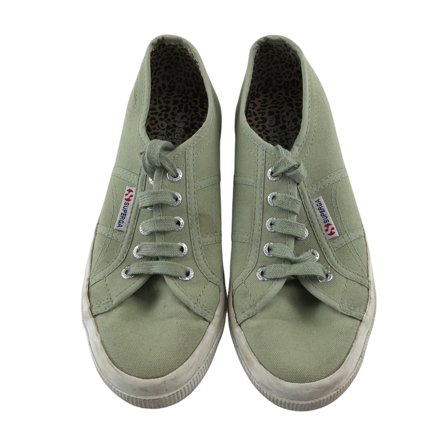 Superga trainers shoe size 5 green canvas shoe white outer sole