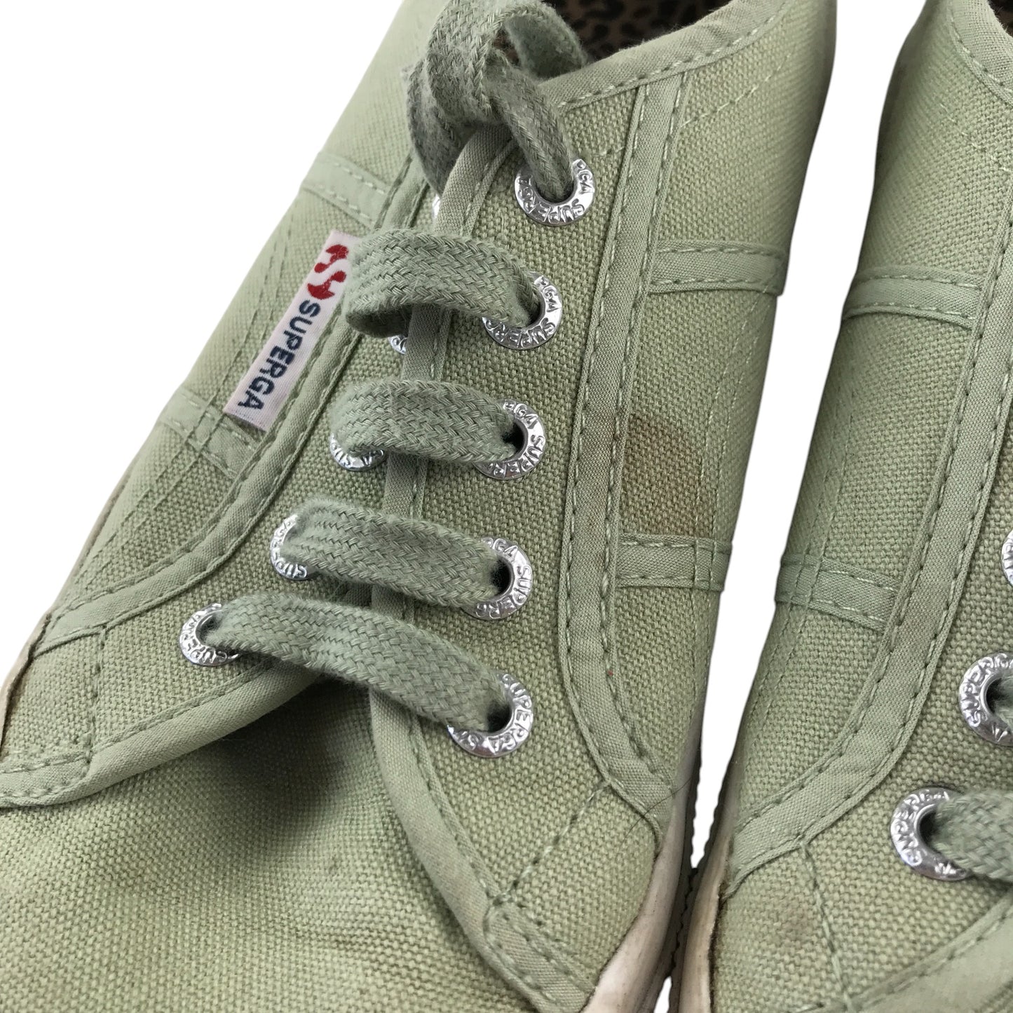 Superga trainers shoe size 5 green canvas shoe white outer sole
