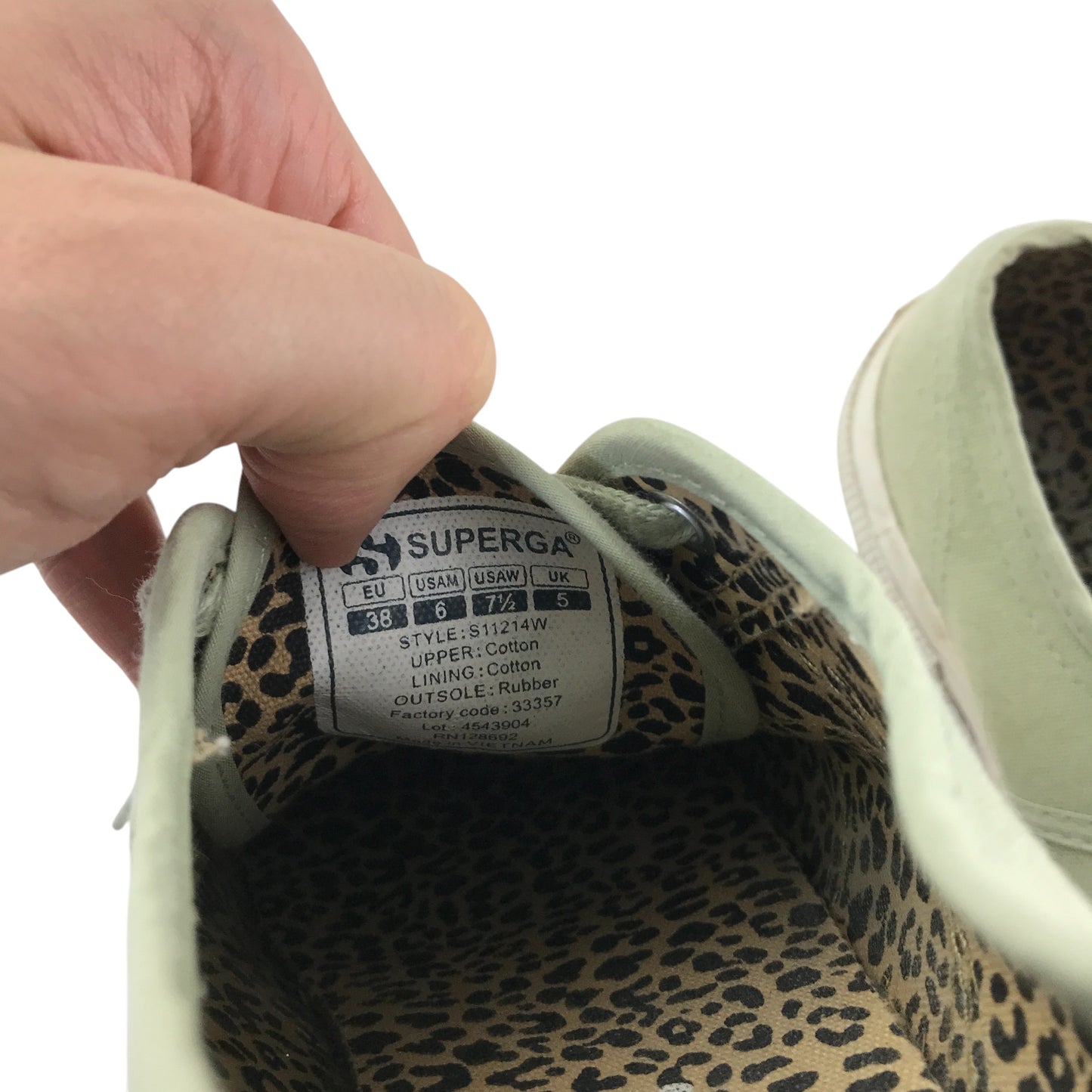 Superga trainers shoe size 5 green canvas shoe white outer sole