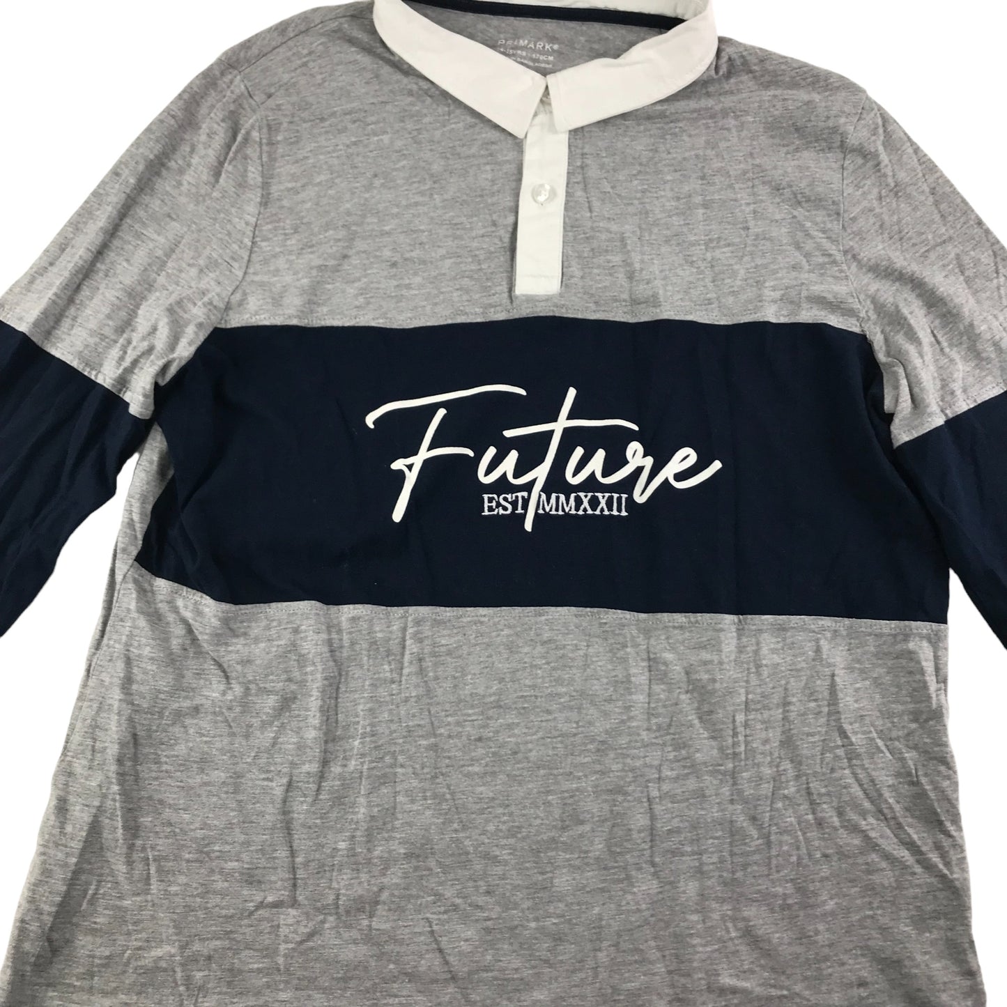 Primark Polo Shirt Age 14 Grey Long Sleeve Future Text Graphic