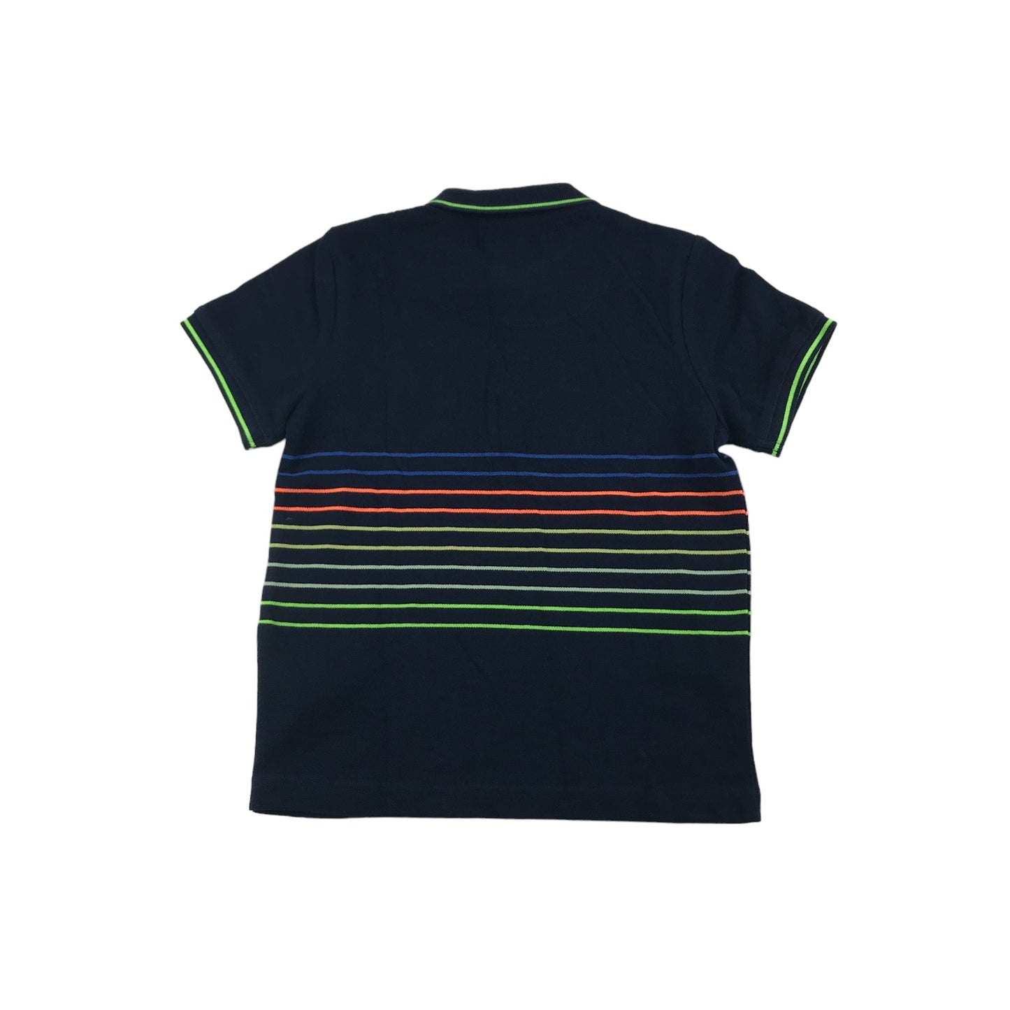 F&F Polo Shirt Age 5 Navy Short Sleeve Neon Stripy Embroidered Dinosaur