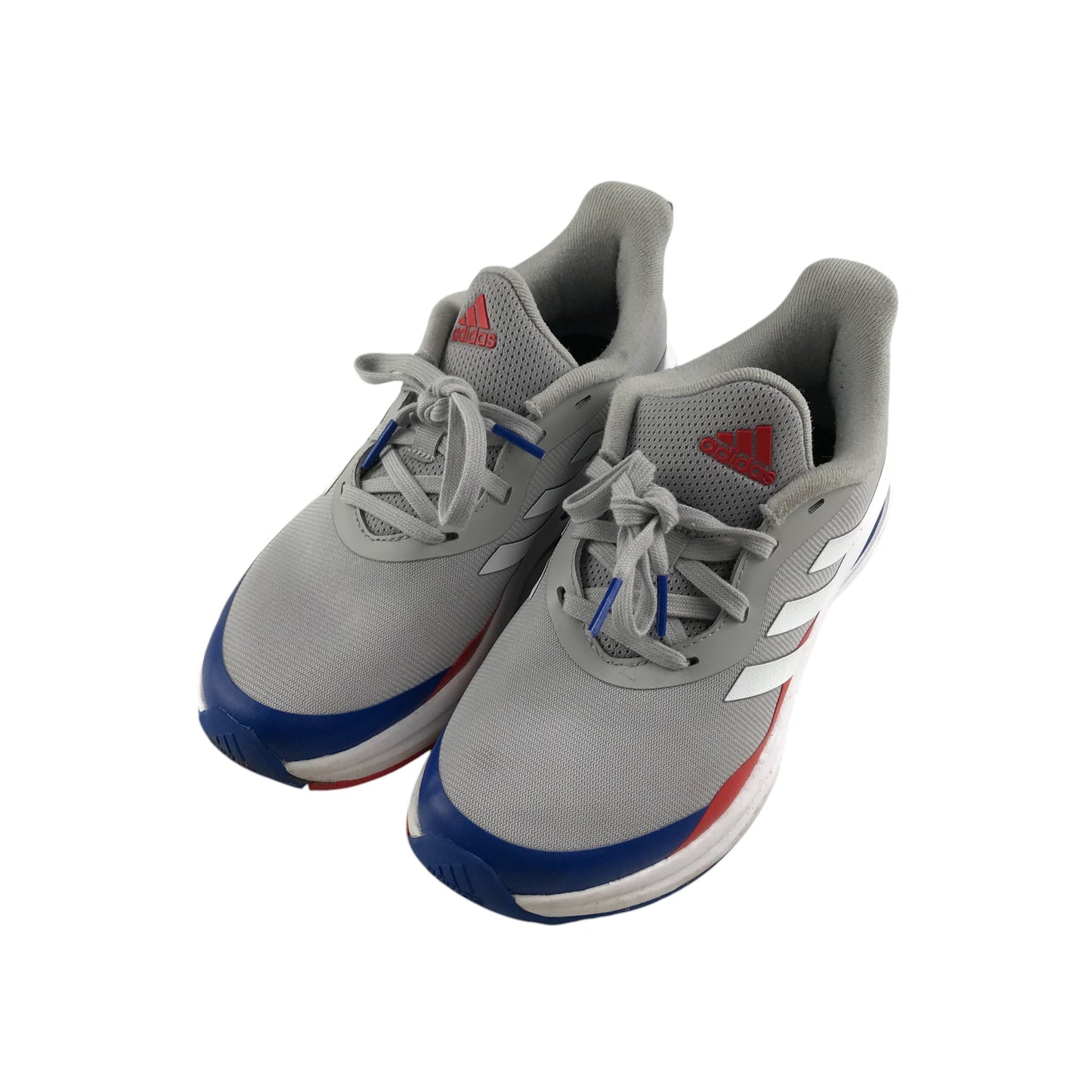 Adidas trainers shoe size 3.5 grey blue and red with laces