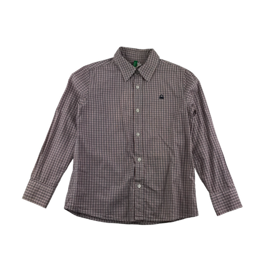 Benetton Shirt Age 8-9 Red Blue Check Cotton