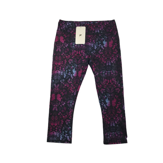 Fabletics sport leggings women size M purple and pink butterfly print capri length