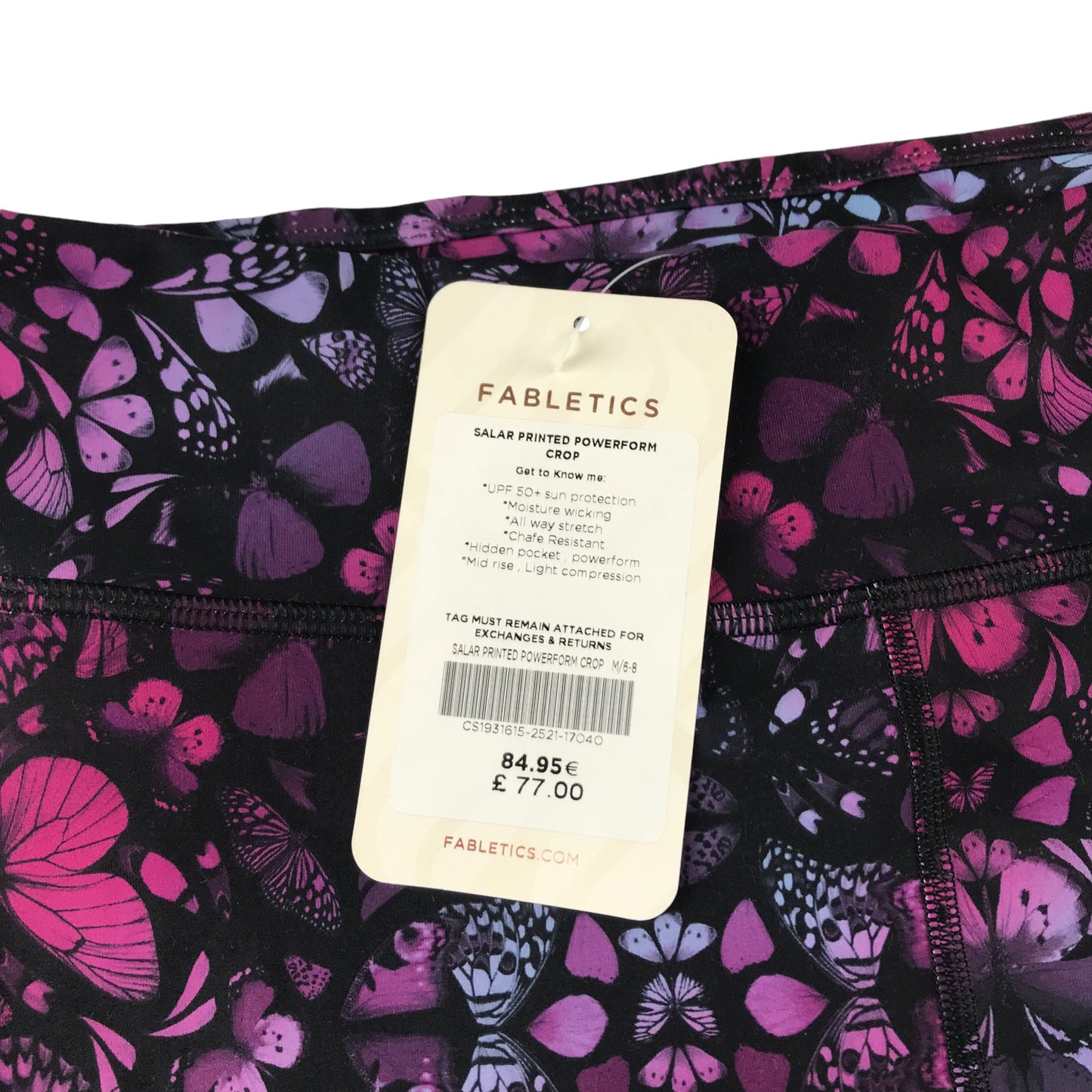 Fabletics sport leggings women size M purple and pink butterfly print capri length