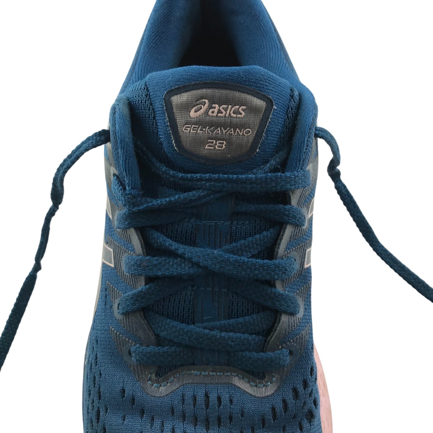 Asics Gel-Kayano 28 running trainers shoe size UK 5.5 blue and pink with laces