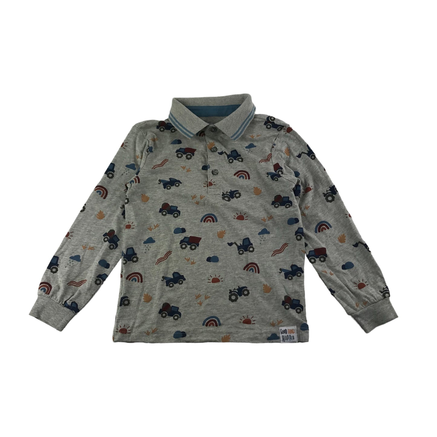 George Polo Shirt Age 5 Grey Long Sleeve Vehicle Print Graphic