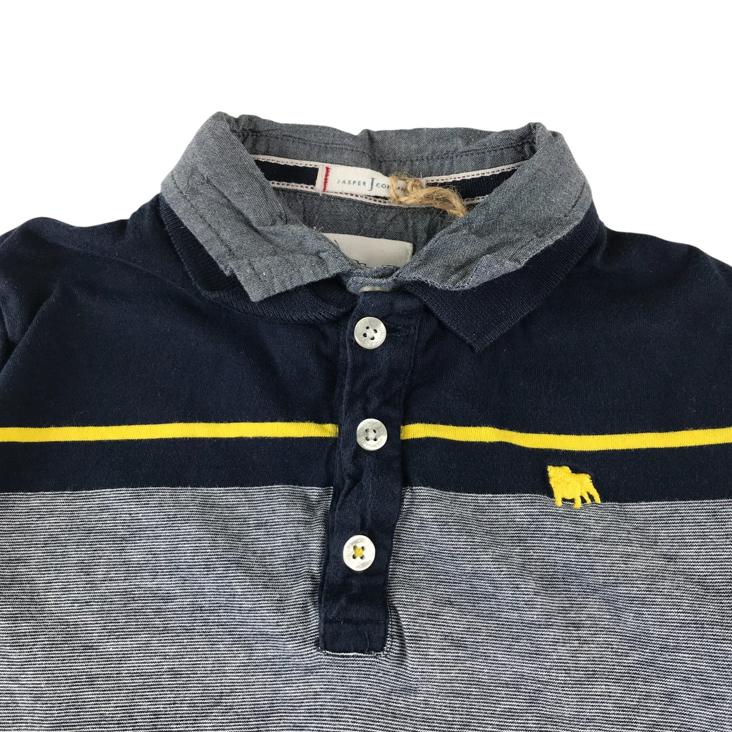 Jasper Conran polo shirt 5-6 years grey black with yellow detailing and logo cotton
