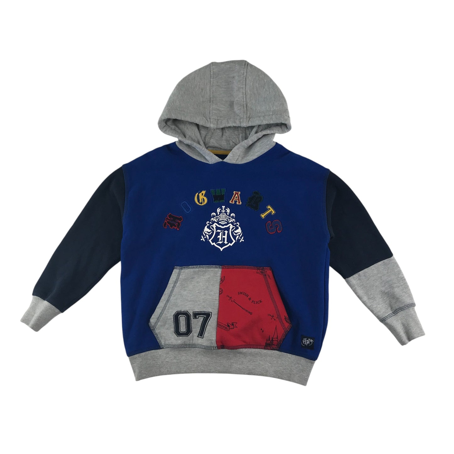 M&S hoodie 7-8 years blue grey colour block Hogwarts