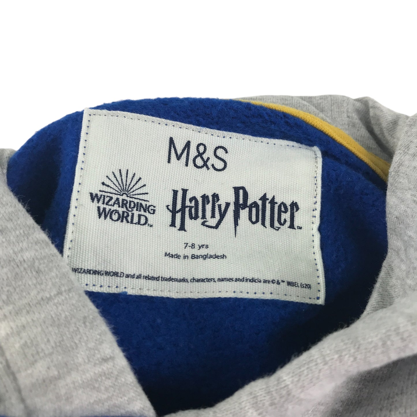 M&S hoodie 7-8 years blue grey colour block Hogwarts