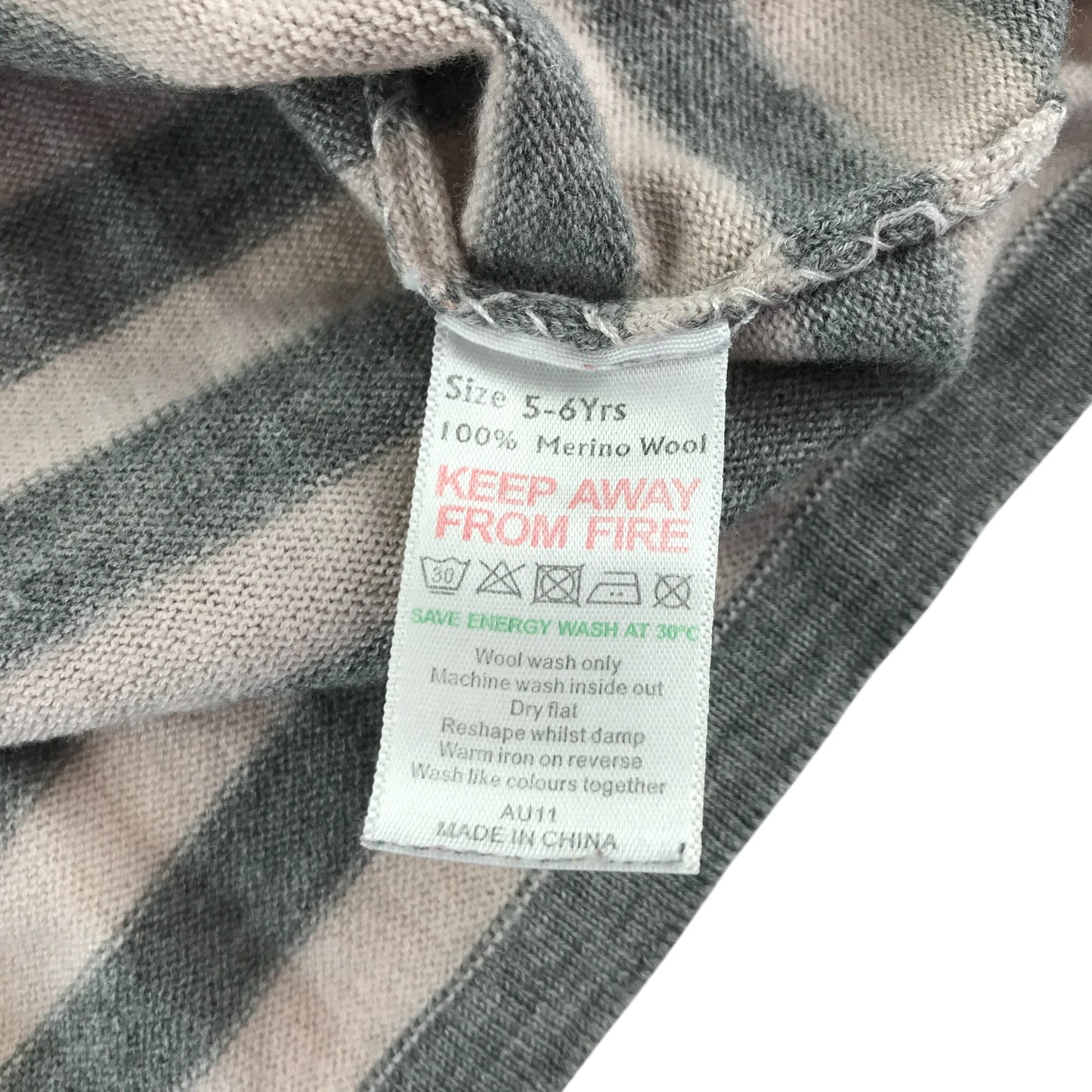 The Little White Company dress 5-6 years grey stripy merino wool