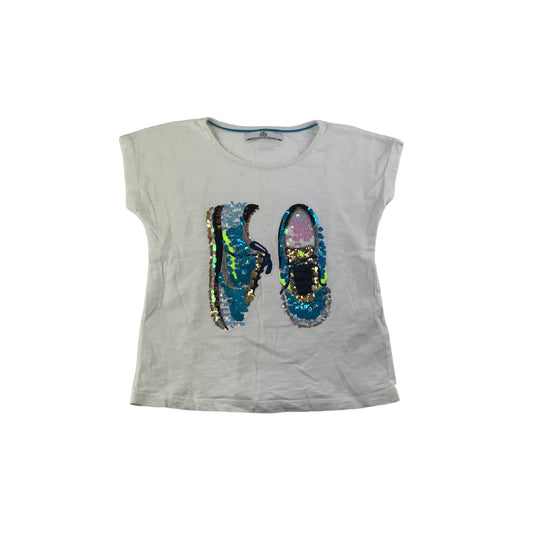 M&S T-Shirt Age 6 White Short Sleeve Sequin Trainers Graphic