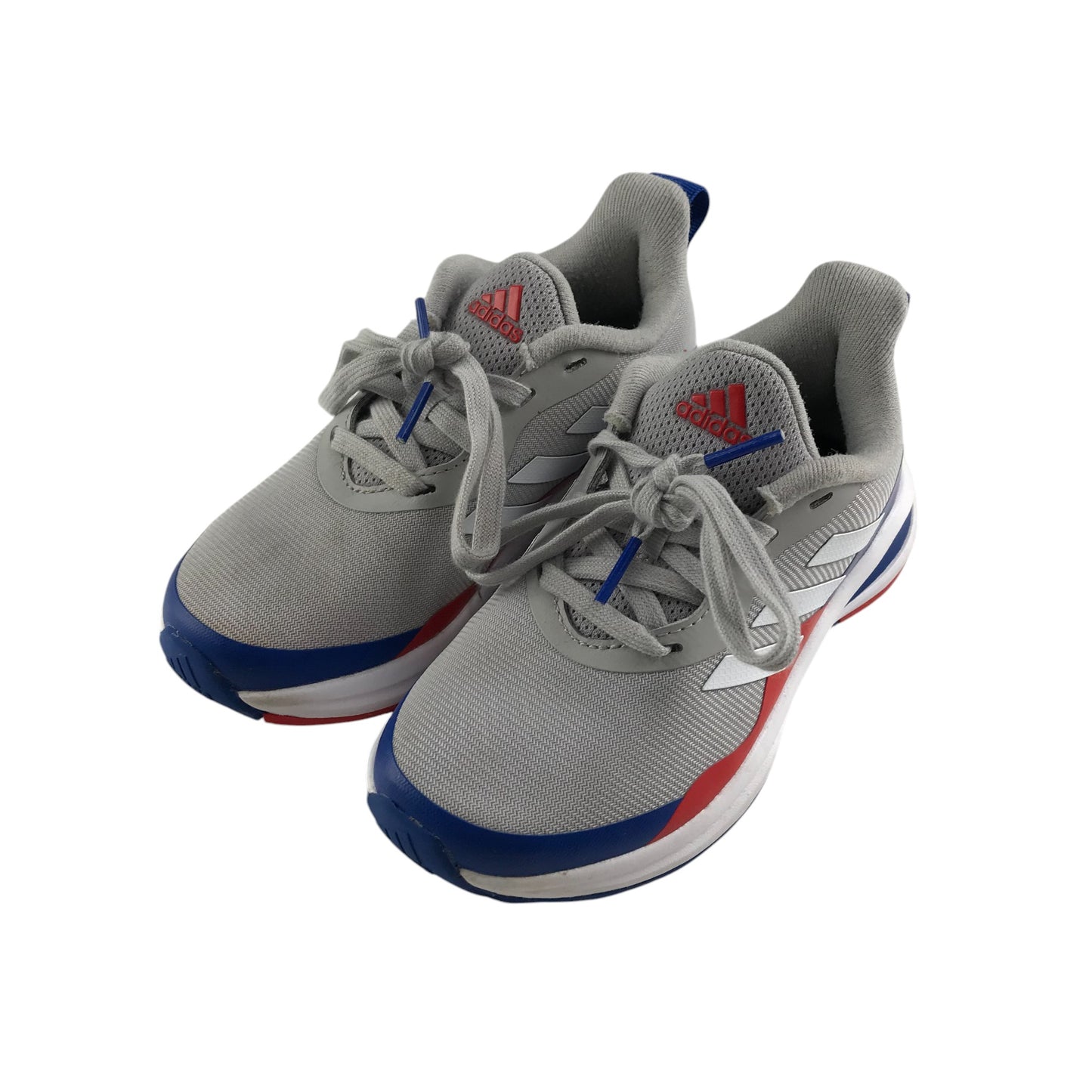 Adidas trainers shoe size 11.5K grey blue and red with laces