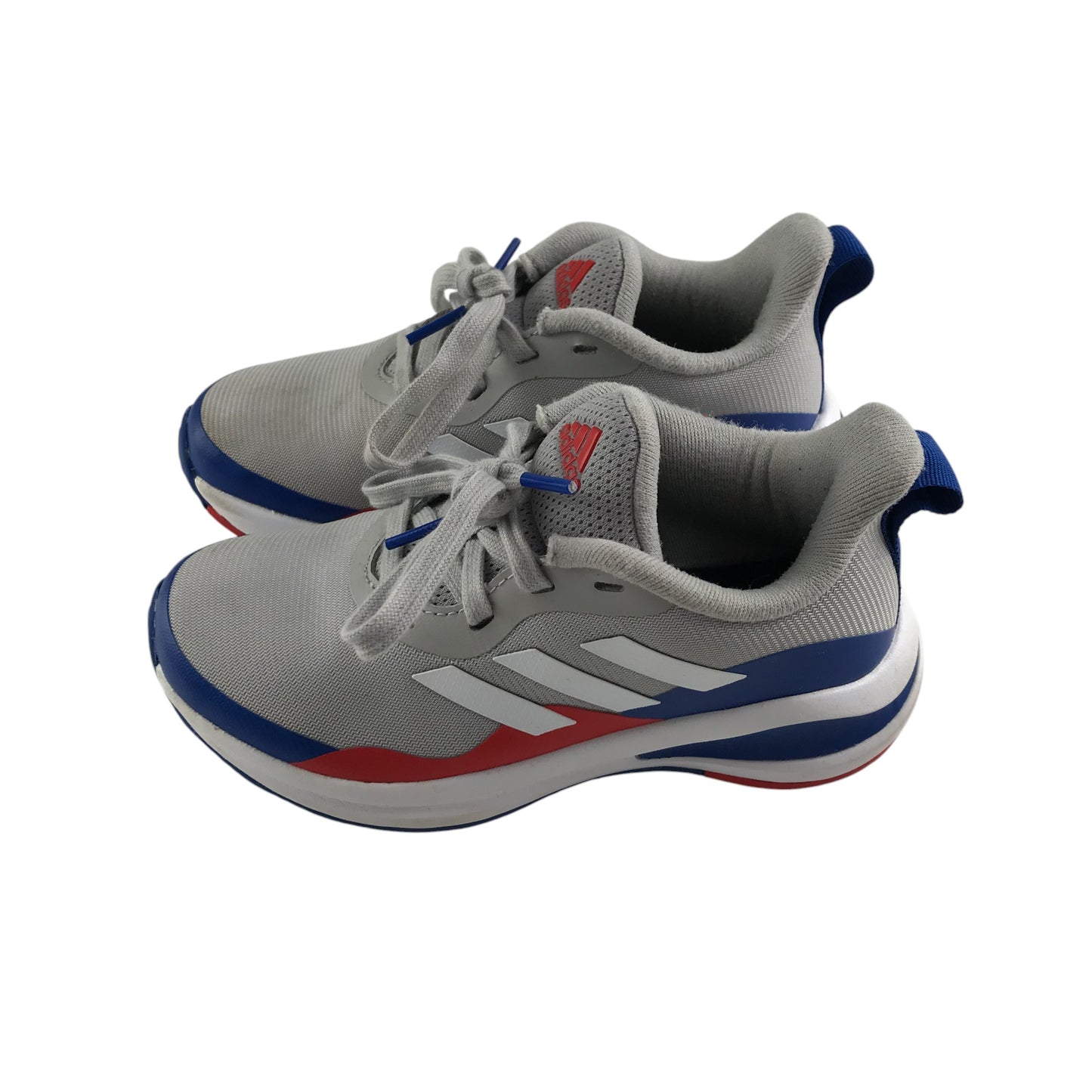 Adidas trainers shoe size 11.5K grey blue and red with laces