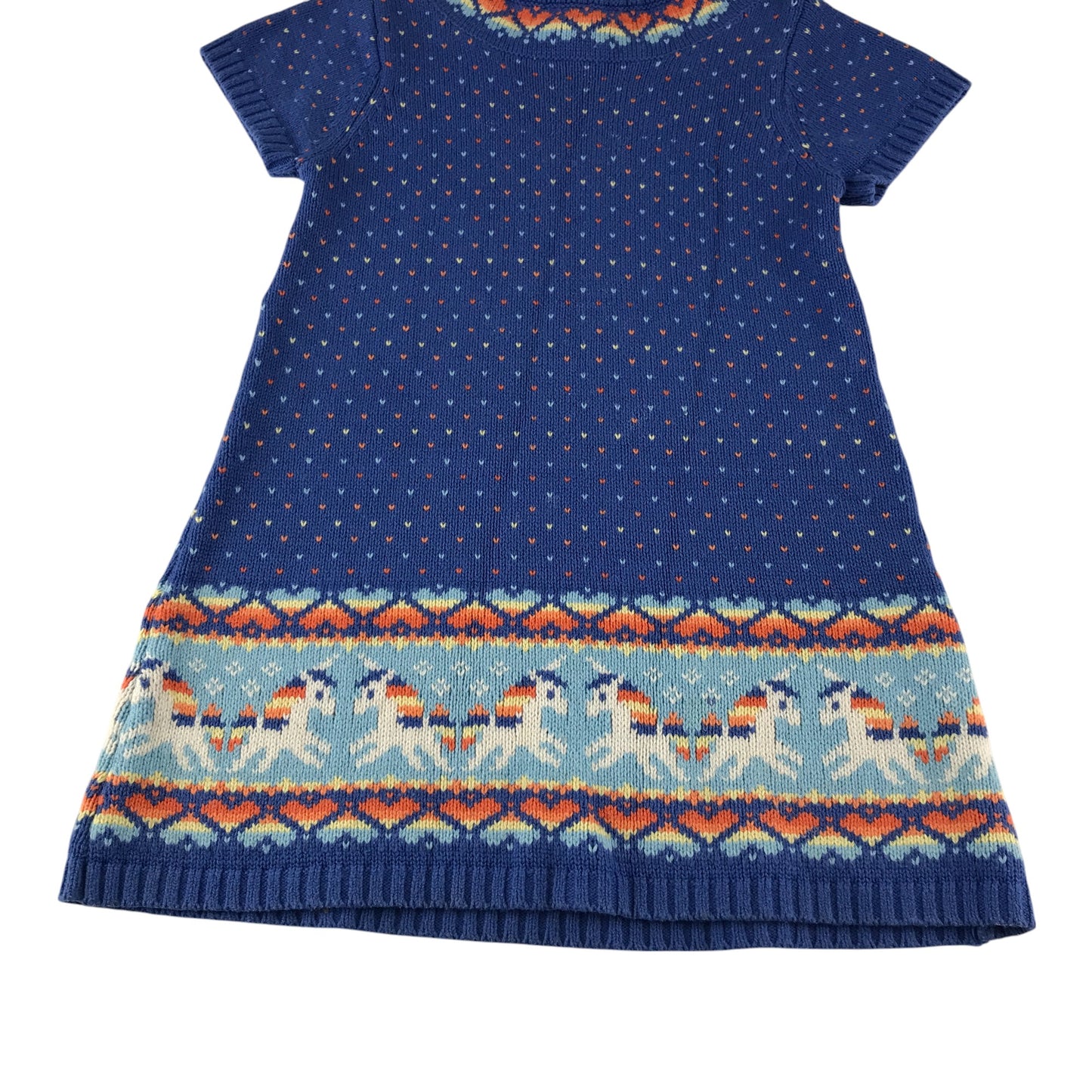 Miss Mona Mouse dress 5-6 years blue love heart print and unicorn pattern knitwear