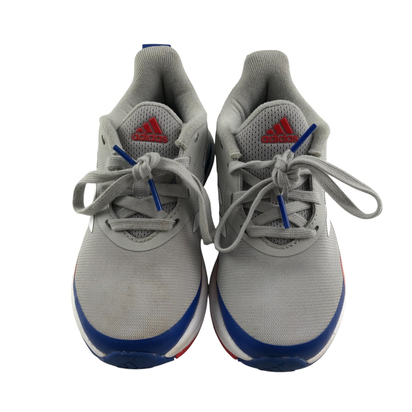 Adidas trainers shoe size 11.5K grey blue and red with laces