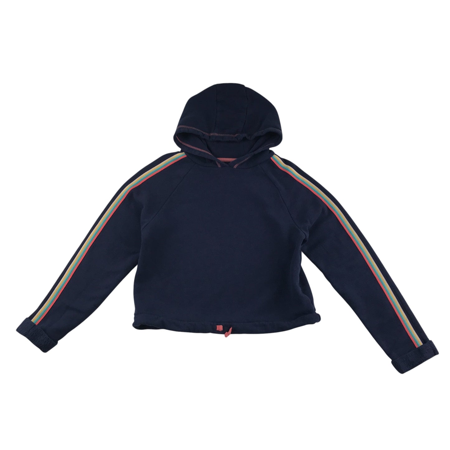 Nutmeg hoodie 12-13 years navy with multicolour sleeve stripe