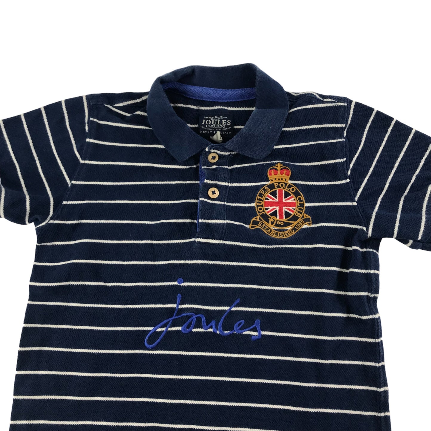 Joules Polo Age 7 Shirt Navy Short Sleeve white stripes