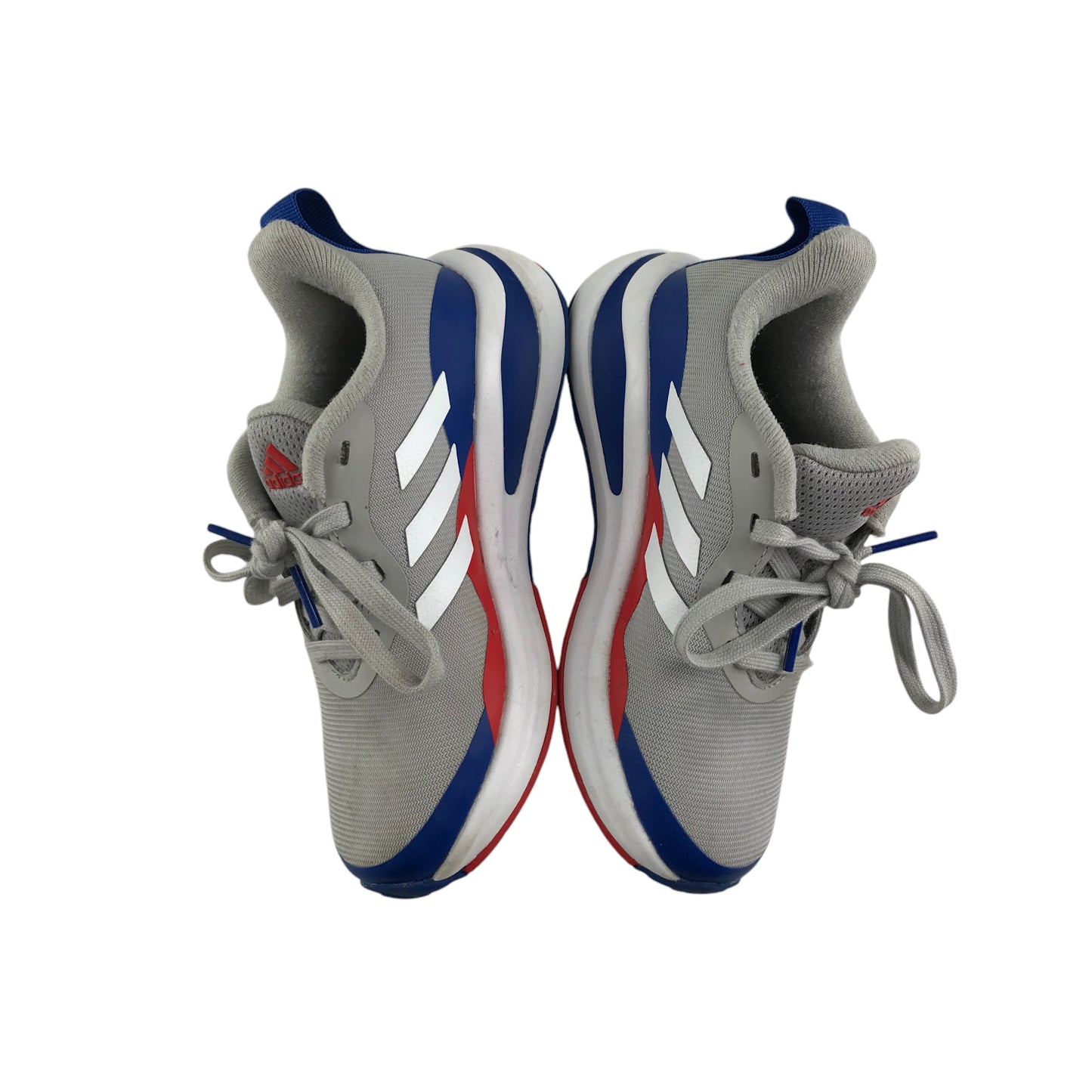 Adidas trainers shoe size 11.5K grey blue and red with laces